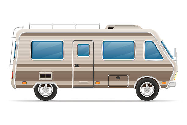 auto, van wohnwagen wohnmobil campingwagen vektor-illustration - mobile home vehicle trailer motor home isolated stock-grafiken, -clipart, -cartoons und -symbole