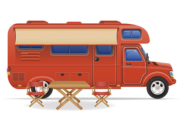 auto, van wohnwagen wohnmobil campingwagen vektor-illustration - mobile home vehicle trailer motor home isolated stock-grafiken, -clipart, -cartoons und -symbole