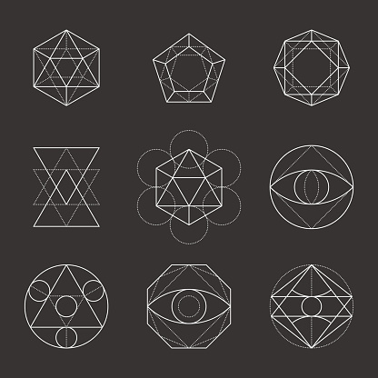 Sacred Geometry Shapes. Spirituality, Alchemy, Religion, Hipster Symbols. Vector.