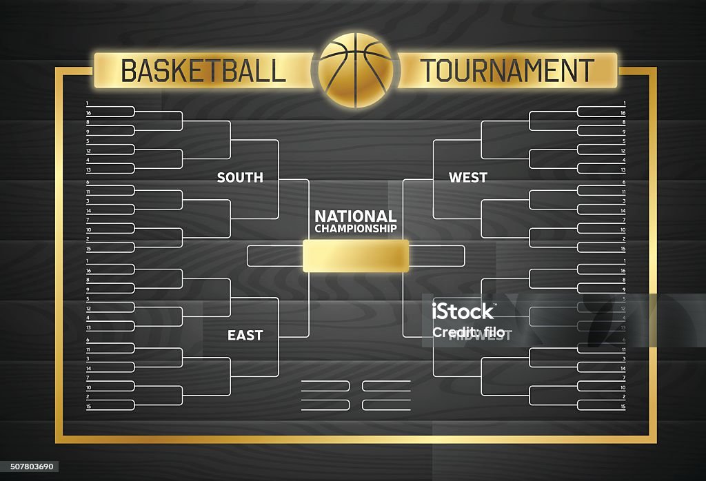 Basketball Bracket Background Dark black and gold basketball tournamnet background with court wood grain texture. EPS 10 file. Transparency effects used on highlight elements. Sports Bracket stock vector