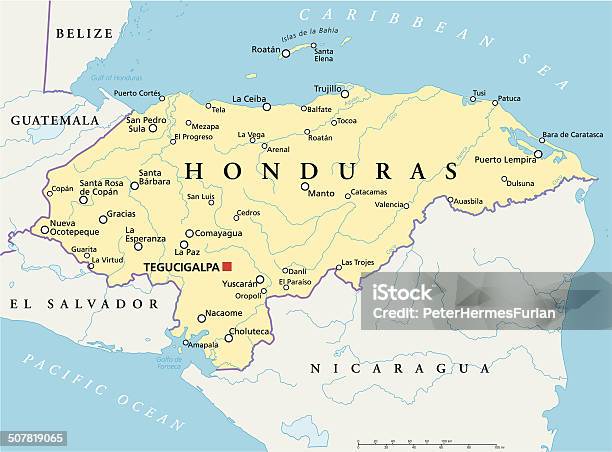 Honduras Political Map Stock Illustration - Download Image Now - Honduras, Map, Roatan