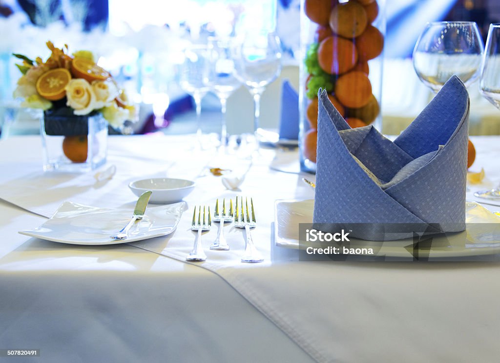 wedding reception Interior of a wedding reception table setting Close-up Stock Photo