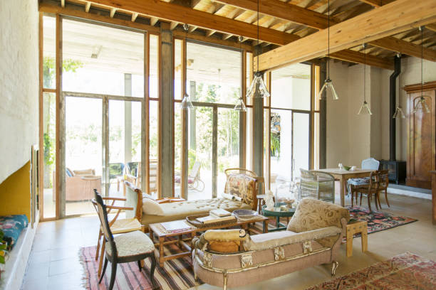 istock Living and dining area of rustic house 507832283