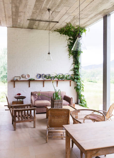 istock Sofa, chairs and table in rustic living room 507833021