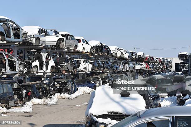 Cars Junkyard Stock Photo - Download Image Now - Broken, Business Finance and Industry, Car