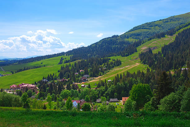 istock Peaceful mountain village in Carpathians. 507836890