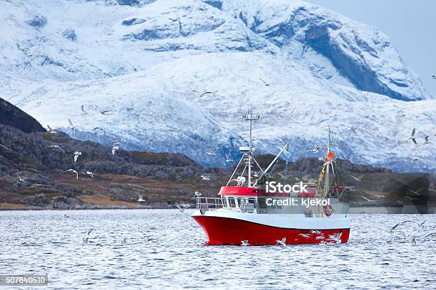 Fishing Boat At Sea In Arctic Environment Stock Photo - Download Image Now - Fishing, Antarctica, Nautical Vessel