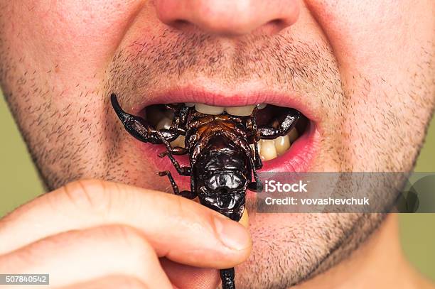 Man Eats A Scorpion Stock Photo - Download Image Now - Eating, Insect, Food