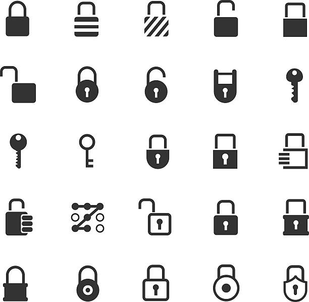 ilustrações, clipart, desenhos animados e ícones de trava conjunto de ícones - combination lock variation lock safe