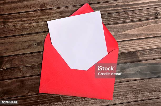 Red Envelope With Empty Paper Stock Photo - Download Image Now - Envelope, Open, Invitation
