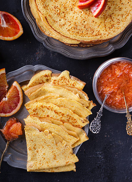istock Pancakes with jam of red oranges 507846650
