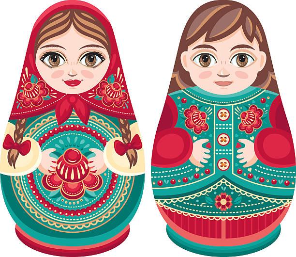 ilustrações, clipart, desenhos animados e ícones de matryoshka. folclórica boneca russa. - wood toy babushka isolated on white