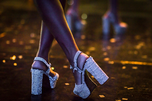 Close-up detail on a pair of sparkle dancing shoes