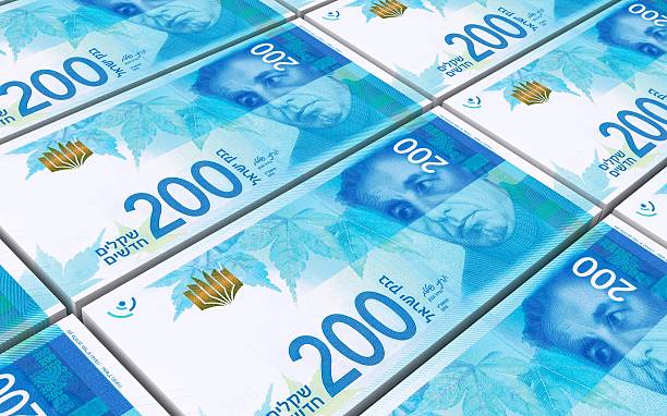 istock Israeli Shekel bills stacks background. 507850846