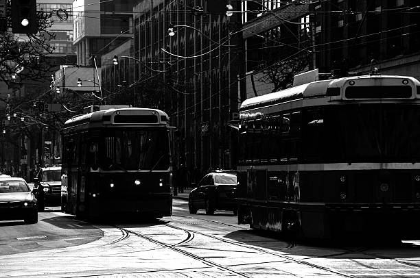 streetcar lifestyle streetcar on street in toronto downtown sustainable energy toronto stock pictures, royalty-free photos & images