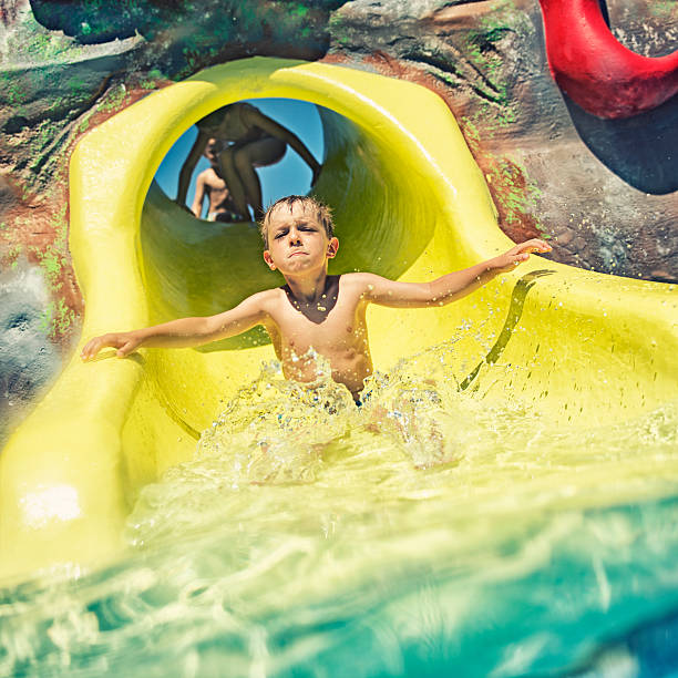 istock Funny little boy in water park 507855349