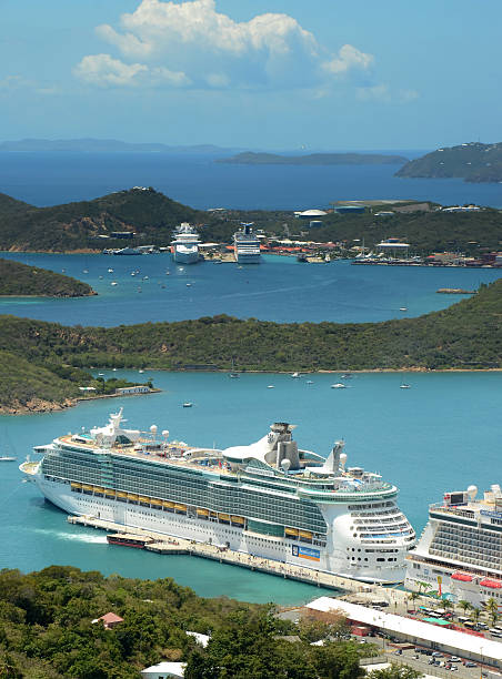 Royal Caribbean cruise ship in St Thomas, USVI stock photo