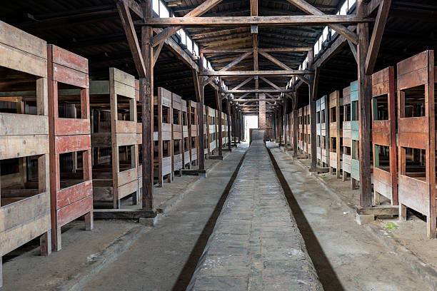 interior de barrack en campo de concentración auschwitz, oswiecim, polonia - adolf hitler fotografías e imágenes de stock
