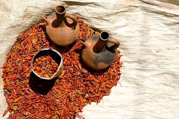 red peppers dried on a white sack