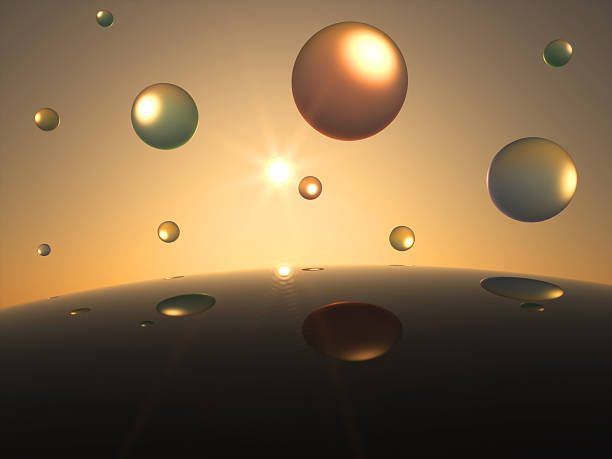 Futuristic transparent Spheres in Front of the Sun stock photo