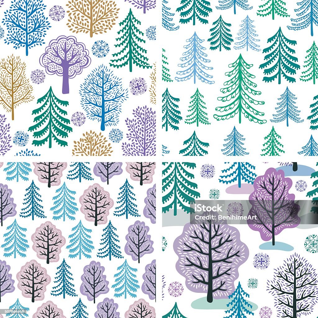 Winter forest. Collection of seamless patterns Set of trees seamless patterns. EPS10. This file does not contain transparency and other effects. Abstract stock vector