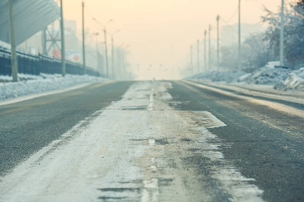 The background, road on an empty street in city, cold stock photo