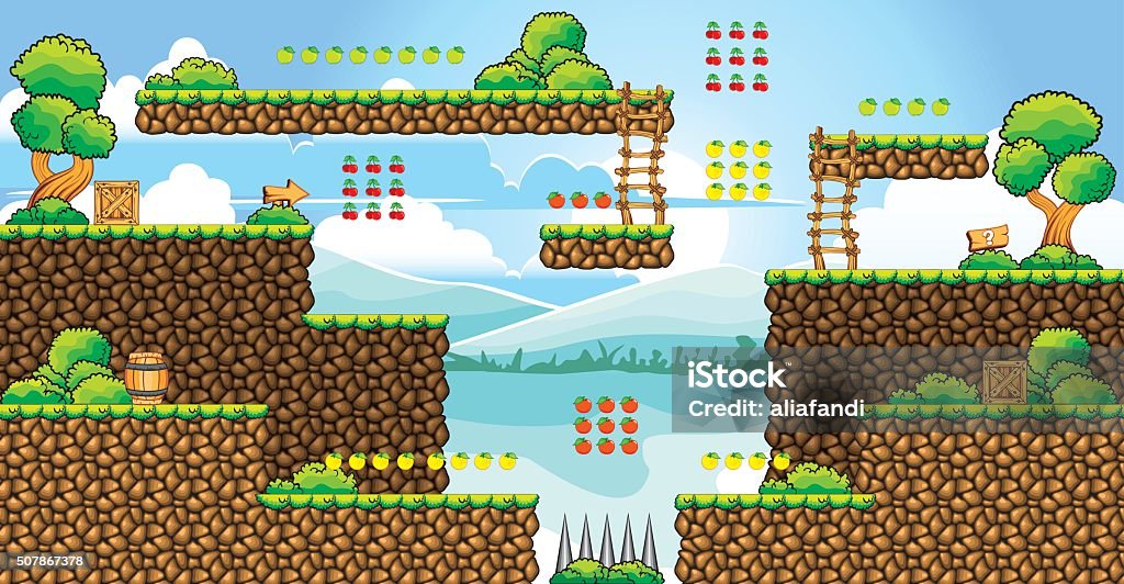 Tile Background Game Design Tile Set Platform For Game 29 Stock Illustration - Download Image Now ...