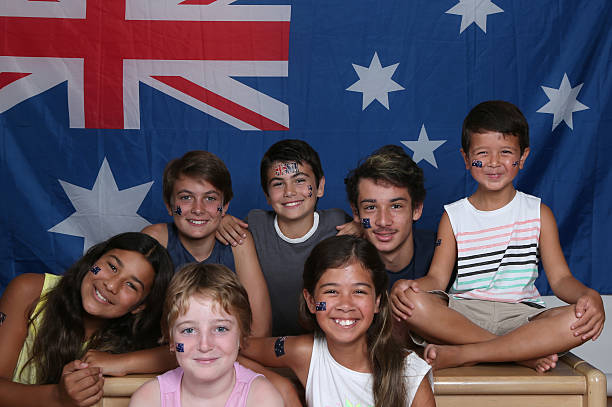 Kids in Australian Apparel stock photo
