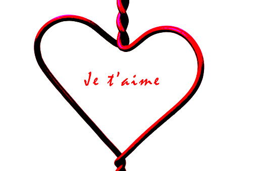 Valentine's day heart design: Je t'aime. Concepts: love, courtship, dating, engagement, relationships. Copy space available.
