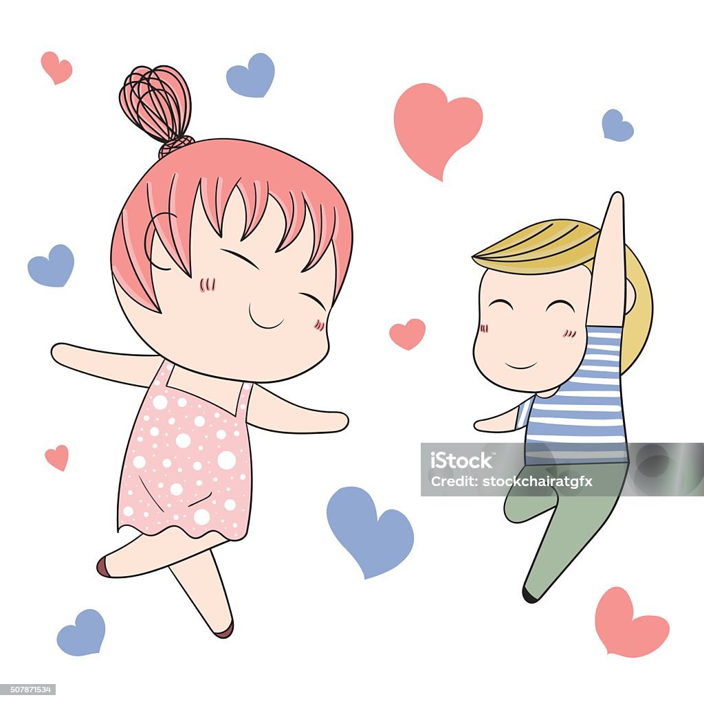 Romantic Concept Loving Boy And Girl Cute Cartoon Vector Illustration Stock  Illustration - Download Image Now - iStock