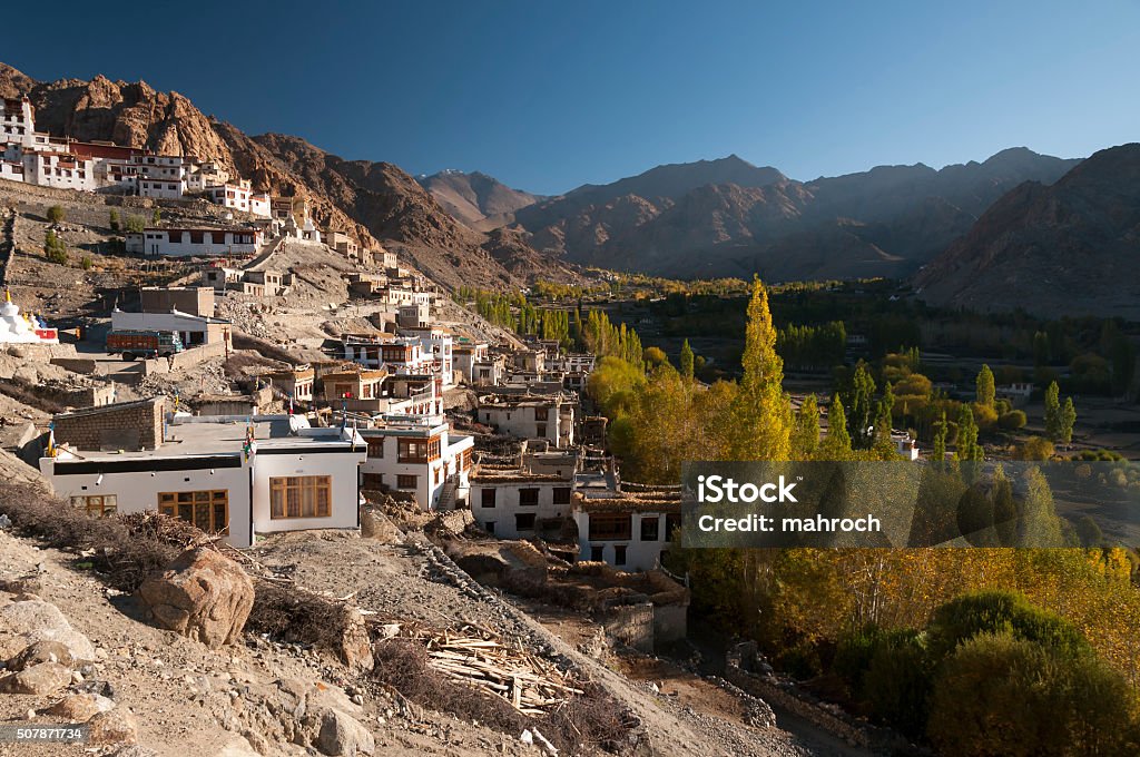 Budhist temple Phyang, Ladakh, India Budhist temple Phyang Gompa belongs to the red hat sect of Buddhism, Ladakh, India Ancient Stock Photo