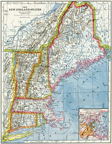 Map of New England, USA from 1883.