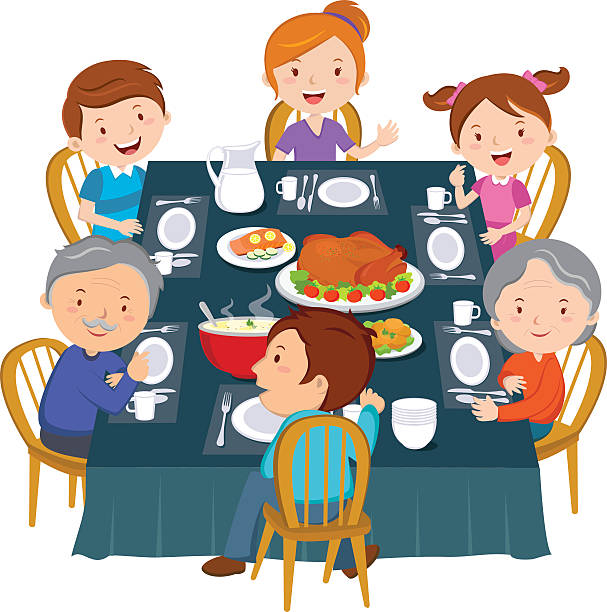 ご家族でのディナー - parent thanksgiving eating food点のイラスト素材／クリップアート素材／マンガ素材／アイコン素材