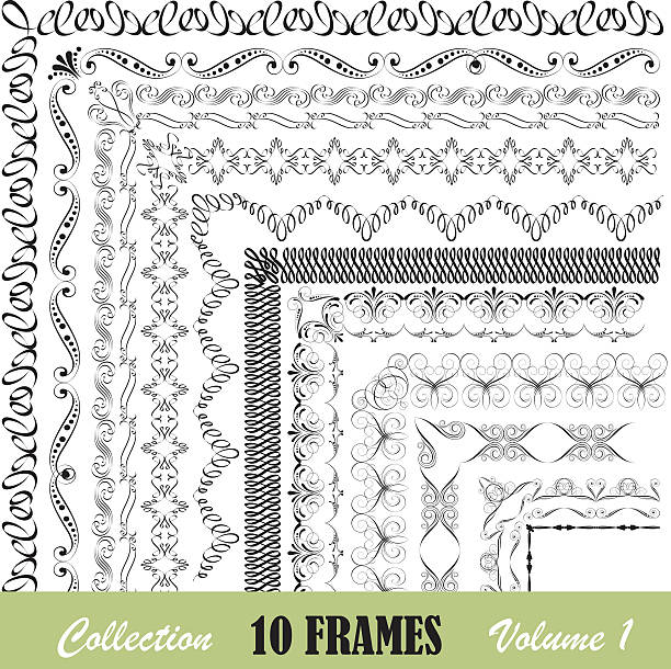 ilustraciones, imágenes clip art, dibujos animados e iconos de stock de colección de marcos pericia caligrafica - baroque style rococo style single line frame