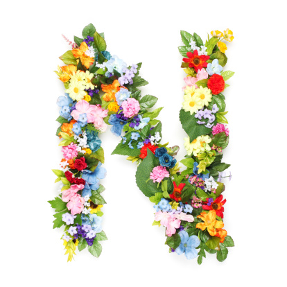 Letters made of leaves and flowers