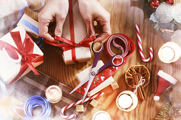 istock Christmas gift packaging hand wood 507875830