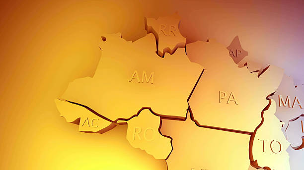 Brazil 3D map of Federative Republic of Brazil with visible regions. map of amazon region stock pictures, royalty-free photos & images