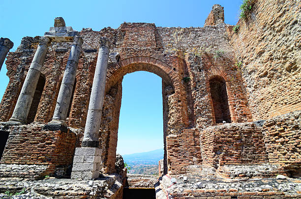 Ruins of the Greco-Roman amphitheatre at Taormina, Sicily, Italy