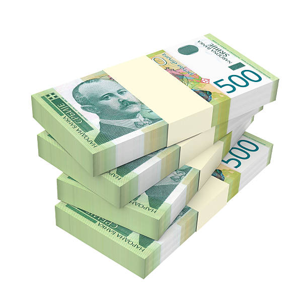 istock Serbian dinar bills isolated on white background. 507879890