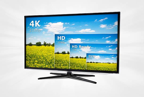 4 k tv экран с сравнение резолюции - 720p стоковые фото и изображения