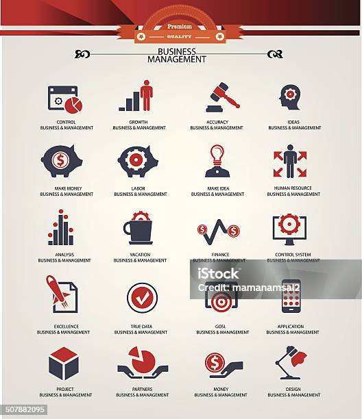 Business Management Iconsred Versionvector Stock Illustration - Download Image Now - Finance, Icon Symbol, Red