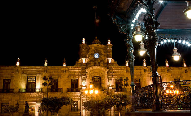 Governnment Palace Guadalajara Mexico at Night Taken from Park with Band Stand in foreground