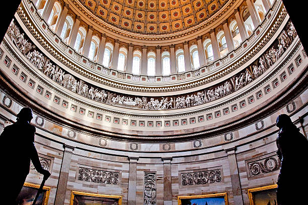US Capitol Dome Rotunda Statues DC Rotunda, US Capitol Dome Statues Inside Washington DC  Painted by Constantino Burundi 1865 rotunda stock pictures, royalty-free photos & images