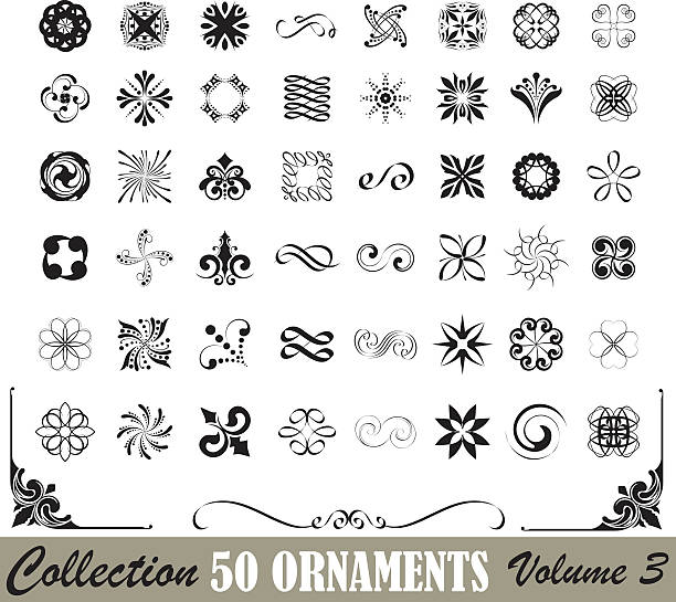 коллекция многих украшения - spiral plant attribute style invitation stock illustrations