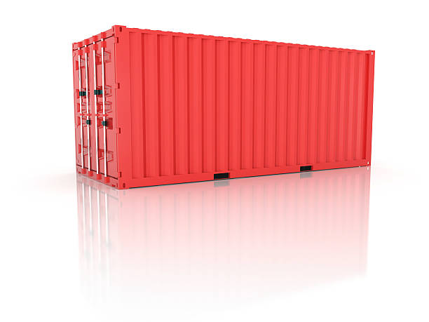 istock Bright red metal freight shipping container on white 507897693