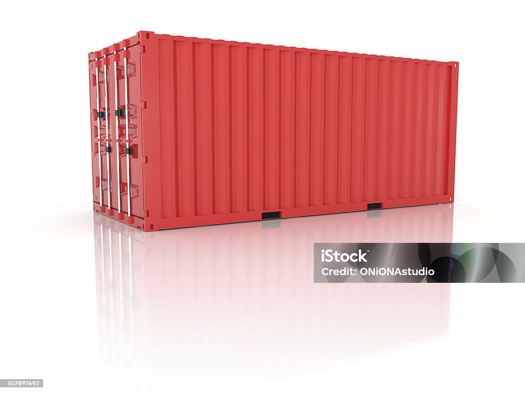 Bright red metal freight shipping container on white Bright red clean metal freight and closed shipping container on white background - photorealistic 3d render Container Stock Photo