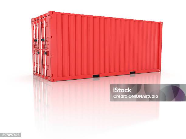 Bright Red Metal Freight Shipping Container On White Stock Photo - Download Image Now
