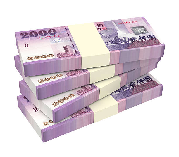 Taiwanese yuan bills isolated on white background.