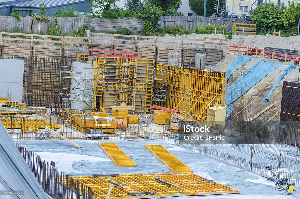 Construction Site, Concrete work Look at the foundations of a large building site, concrete works. Architecture Stock Photo