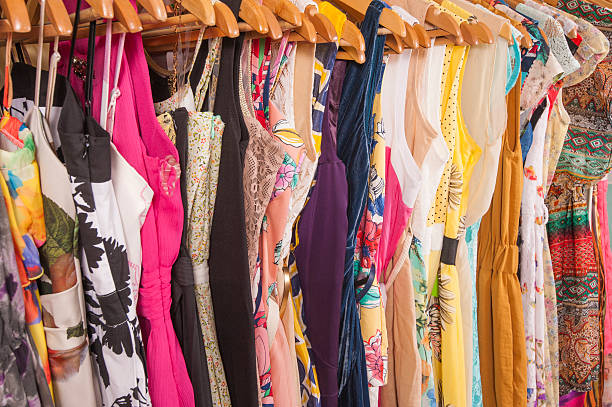 istock Womens clothes hanging on rail 507902541